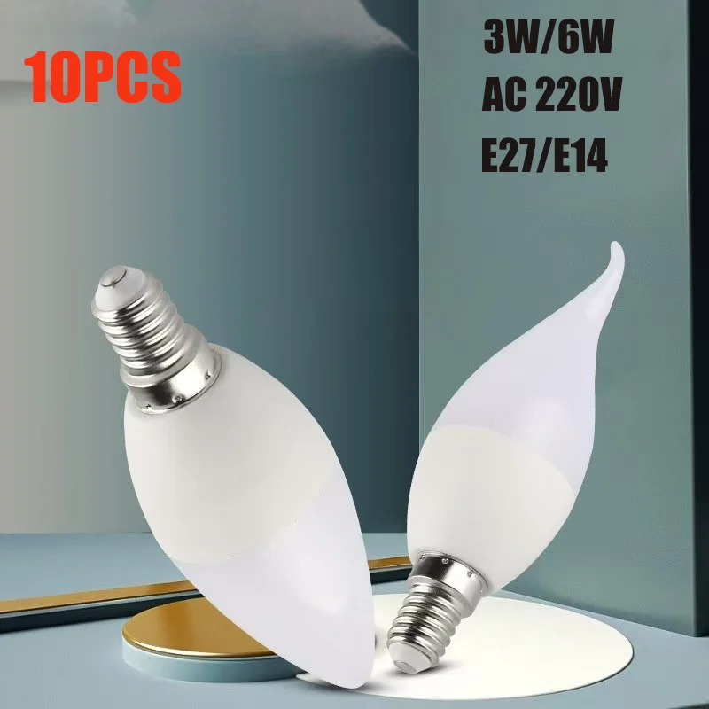 

10PCS LED Candle Bulb AC220V E14 E27 3W 6W LED Candle Bulbs Ceiling Lights Decoration LED Chandelier For Home living room
