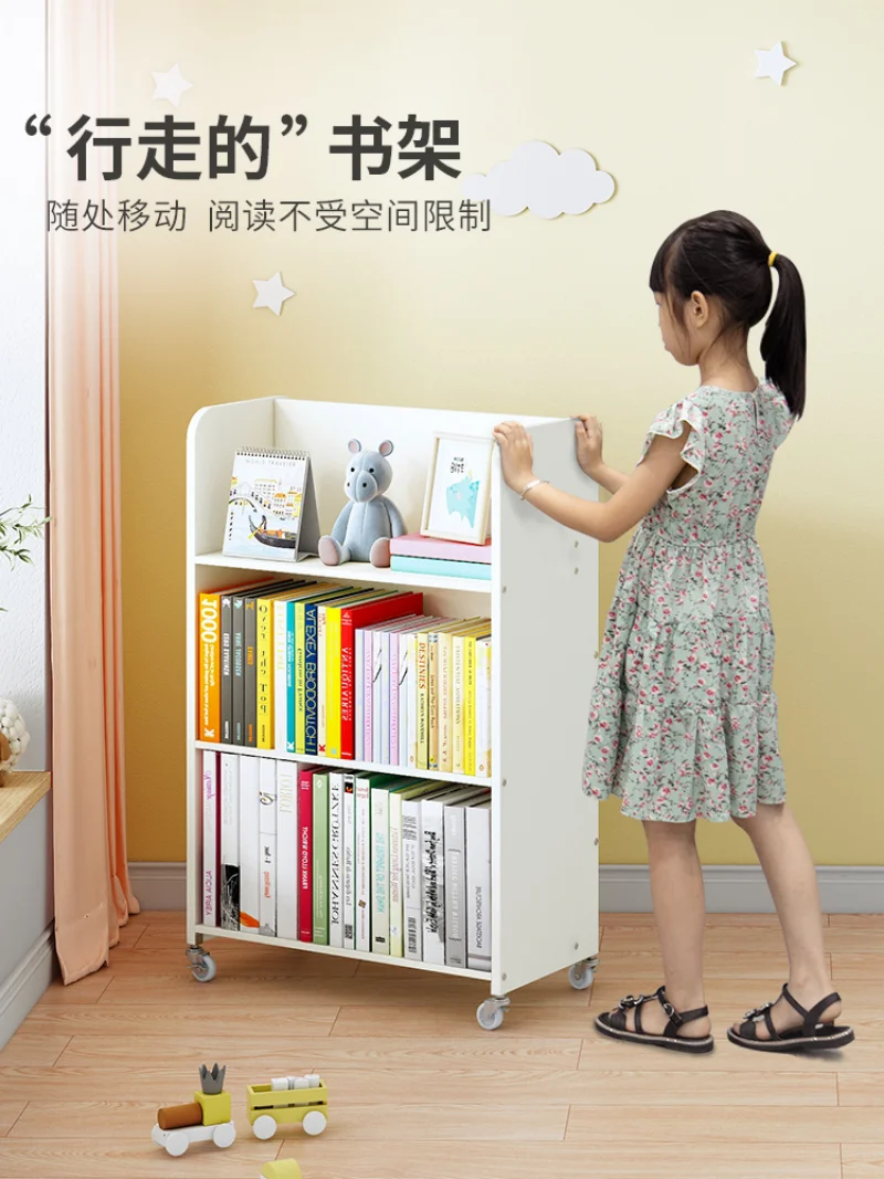 Children\'s Bookshelf Storage with Baby Picture Book Rack Simple Storage Cabinet Mobile Small Bookcase Floor Storage Rack