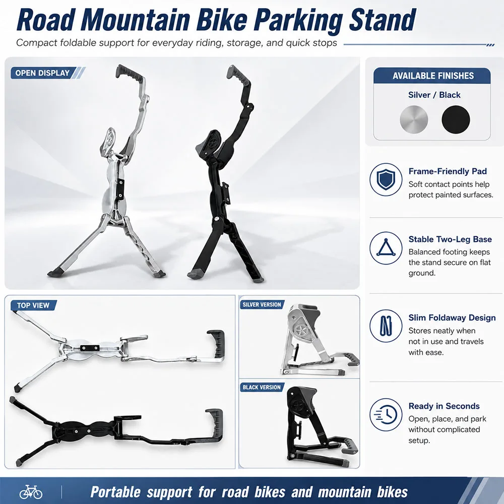 2 PCS Sturdy Universal Quick Mount Double Leg Folding Bicycle Kickstand Parking Rack for MTB Road Bike Adjustable Height Support