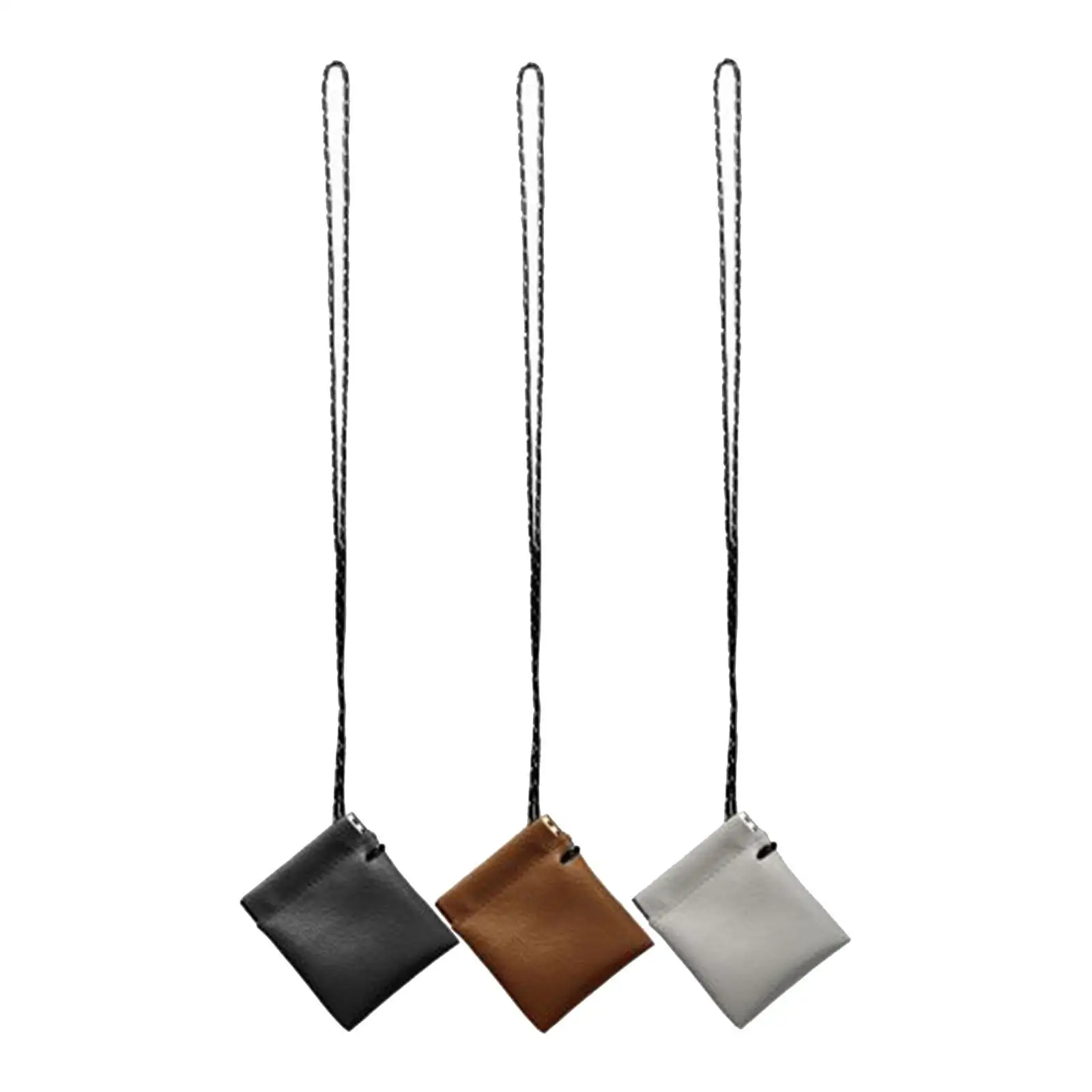 Portable Hanging Neck Bag for Earbuds Headphones PU Leather Small Pouch with Hook for Outdoor Camping Hunting