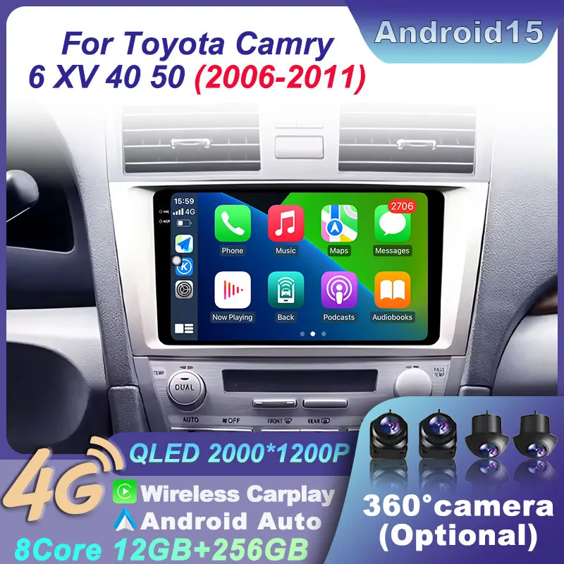 

Android 15 Car For Toyota Camry 6 XV 40 50 2006-2011 Radio Multimedia Video Player BT Head Unit Navigation GPS WIFI Auto Carplay