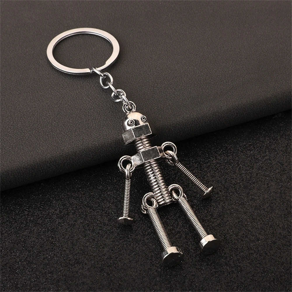 Vintage Mechanical Screw Robot Keychain Creative Movable Joint Steampunk Robot Car Key Holder For Men Backpack Pendants