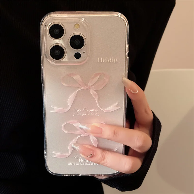 Cute Pink Bowknot Patterned Phone Case For Samsung S24 S22 S23 Ultra S21 S20 FE Case A54 A34 A52 A14 A33 A55 Shockproof Cover