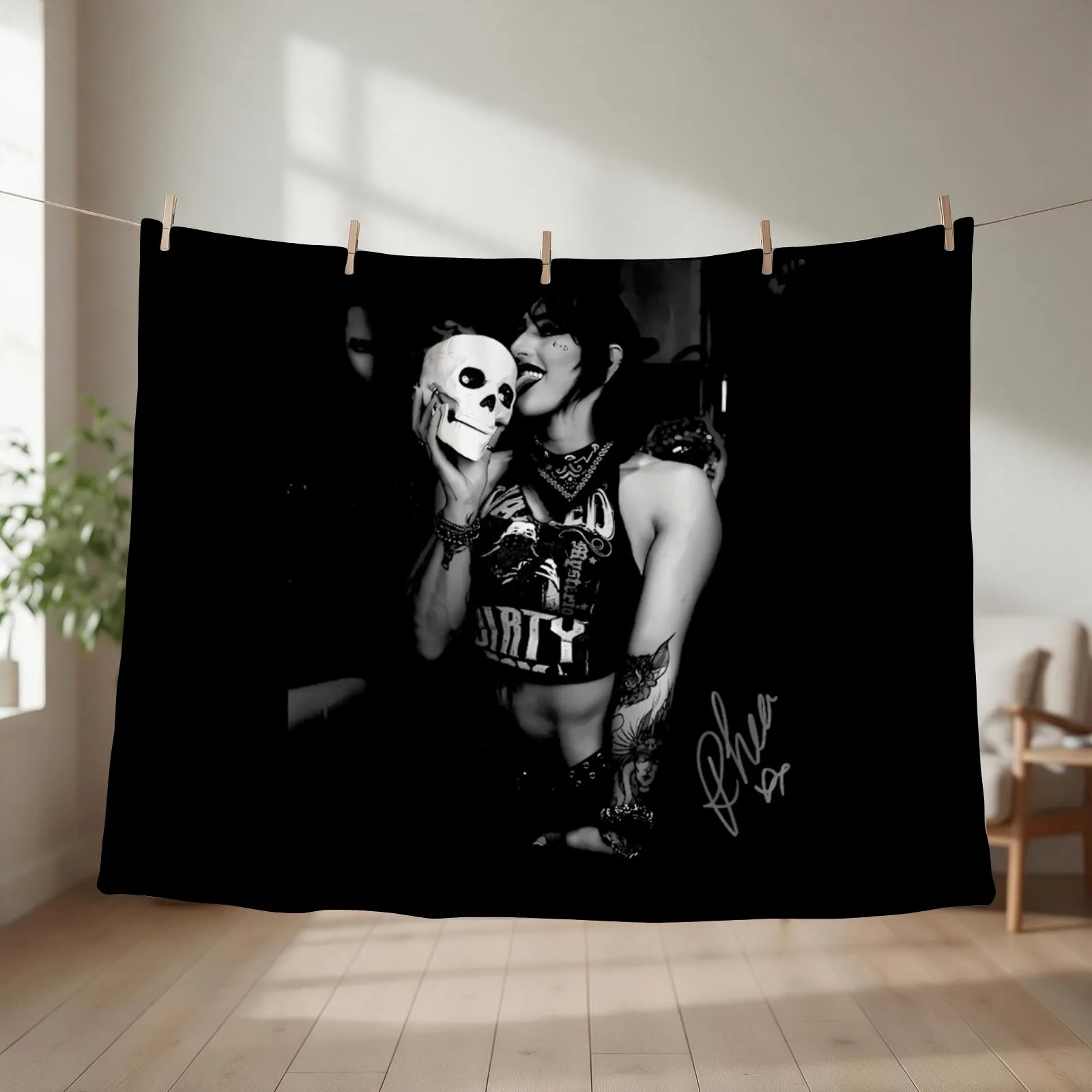 Rhea Ripley Skull wrestling Throw Blanket couch cozy soft plush fuzzy picnic outdoor blanket