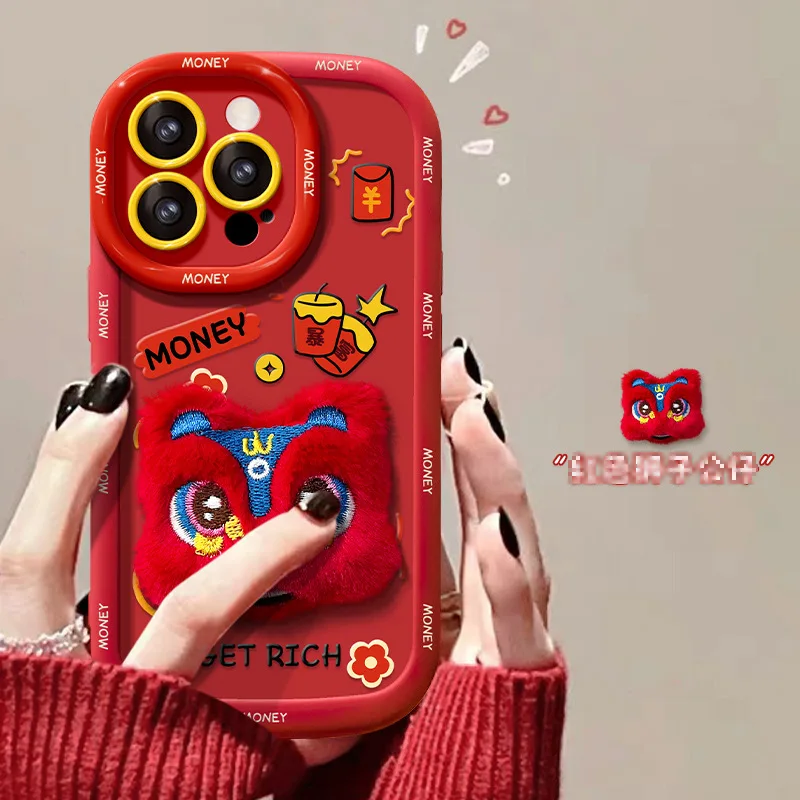 مناسبة لهاتف آيفون 15 برو ماكس آيفون 14 لعبة رقص الأسد القطيفة 13 احتفال السنة الجديدة 12 سيليكون ناعم