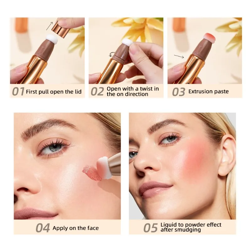 QIBEST Liquid Contour With Cushion Applicator Natural Shimmer Finish Moisturizing Creamy Soft Liquid Blush For Cheeks Highlight