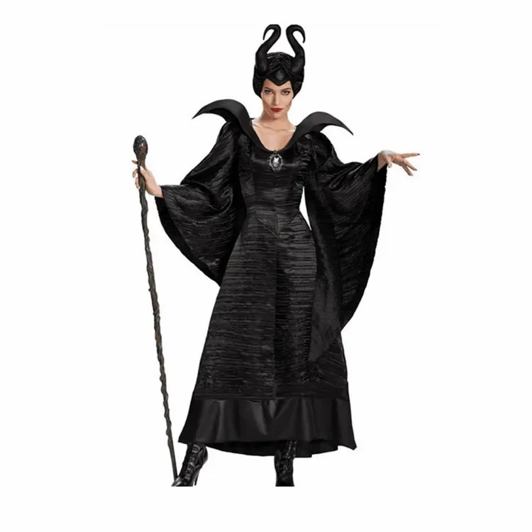 زي الهالوين الساحرة للبالغين رداء طويل نعسان مجوف Maleficent الشيطان الأسود لعب الأدوار ملابس تنكرية للاستخدام الخاص