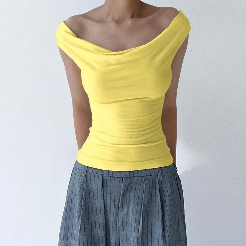 

Summer Sleeveless Backless Sexy Top Tight V-neck Base Top 2025 Women's Fashion Streetwear Yellow Tshirt Women Clothing