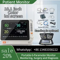 10 inch Humans/Vet use portable 6-parameter monitor ECG/NIBP/PR/SPO2/RESP/TEMP patient monitor vital signs monitor