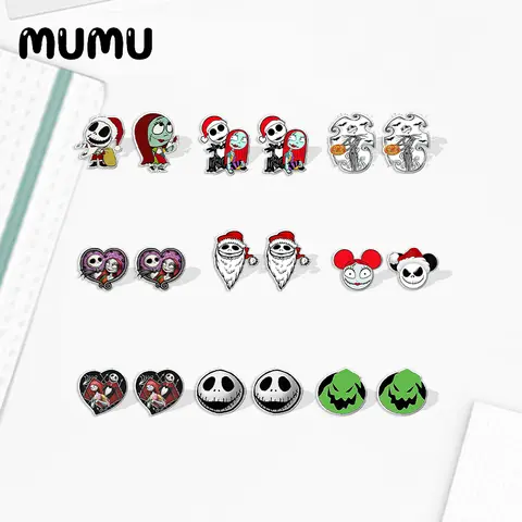 2024 New Christmas Jack Sally Stud Earring Holiday Epoxy Jewelry Resin Acrylic Earrings Handmade Gifts Girl