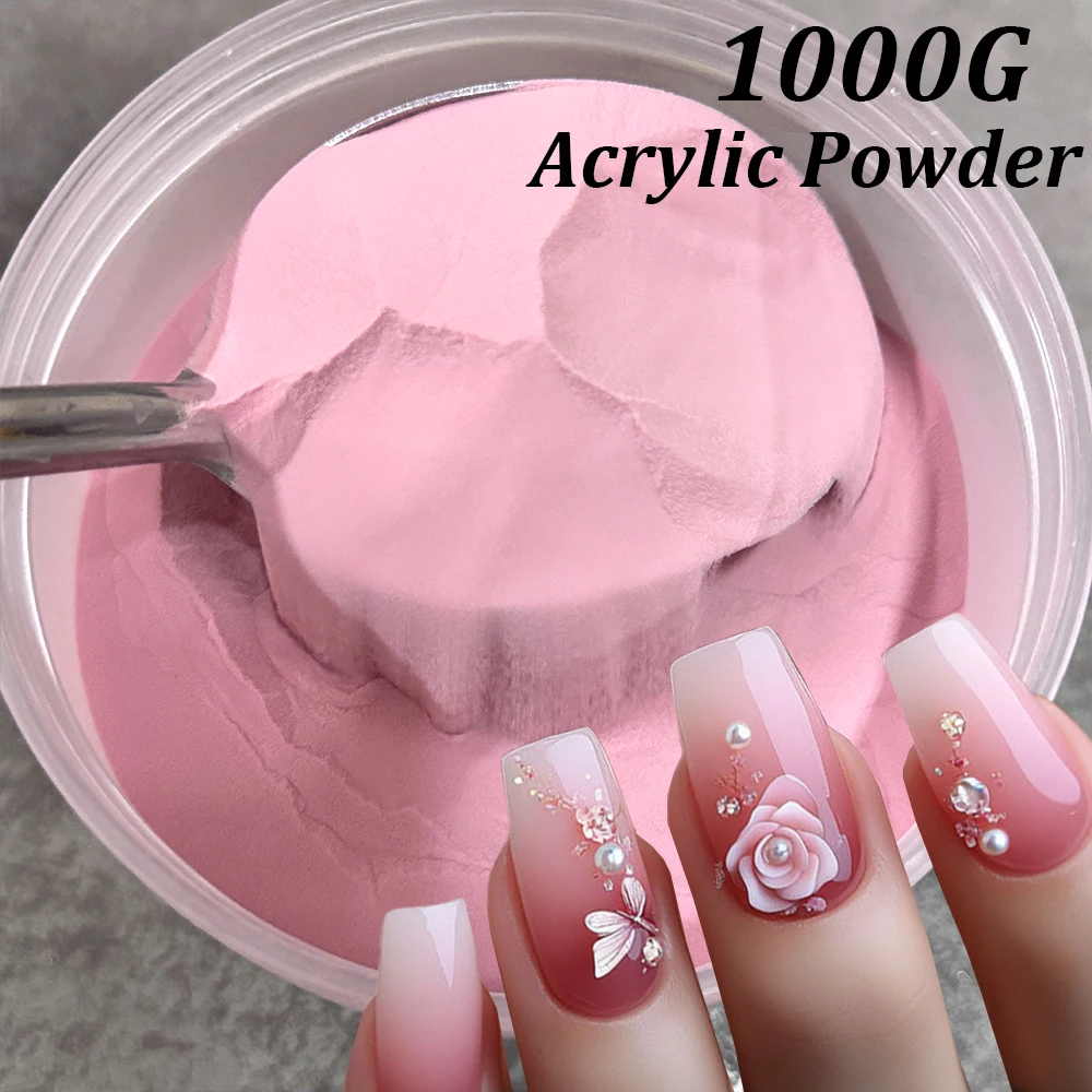 1000g Pink Nail Crystal Acrylic Powder Ultra-fine 1KG Bulk Acrylic EMA Nail Pigment 1kg Profe 3in1 Crystal Polymer acrylicpowder