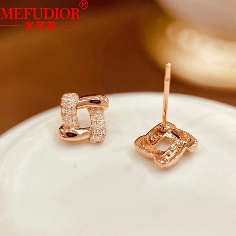 

18K Rose Gold Stud Earrings for Women Inlaid Natural Diamond Square Hanging Earring Hight Quality Couple Party Jewelry Gift