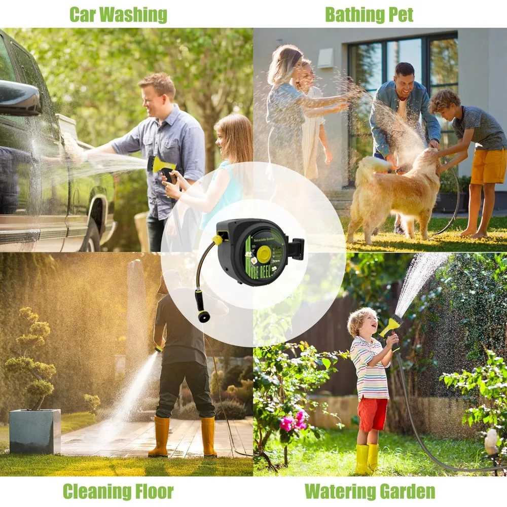 Gulungan Selang Taman yang Dapat Ditarik, Selang Taman 65 kaki x 1/2 inci dengan Sistem Pengembalian Otomatis, Selang Air yang Dapat Ditarik dengan 180 ° Putar