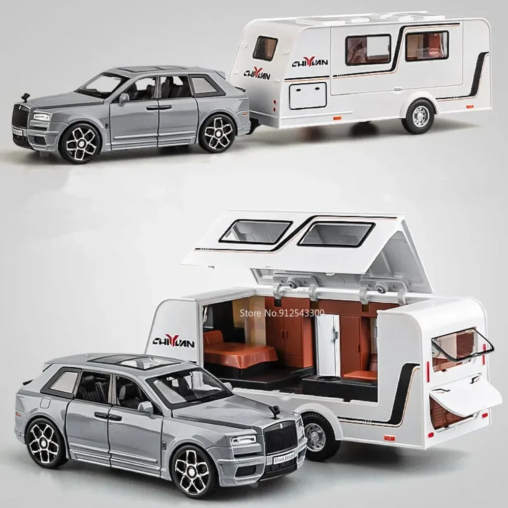 1/32 Trailer RV Truck Toy Model Car Alloy Diecast Off-road Vehicle Camper with Sound Light Toy Car Model Kid Toy Collection Gift