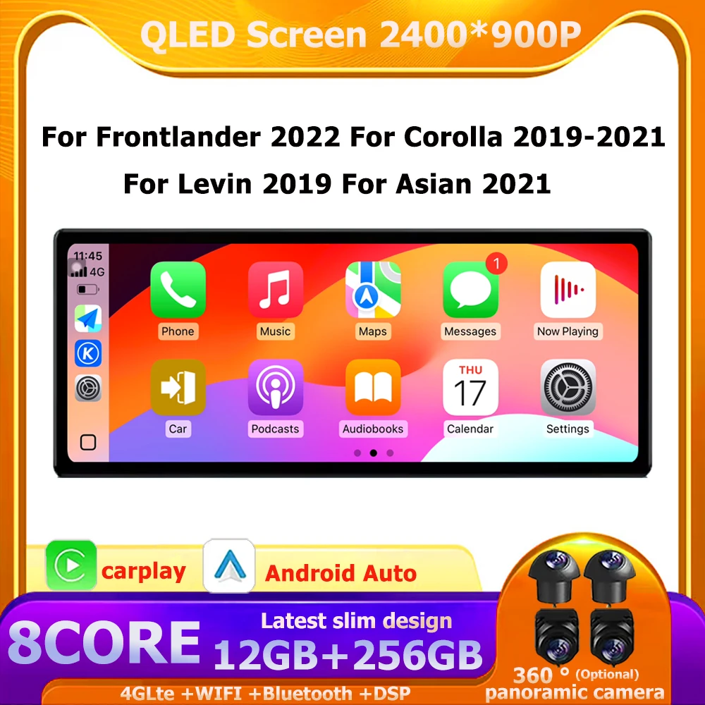 Wireless CarPlay For Frontlander 2022 For Corolla 2019-2021 For Levin 2019 For Asian 2021 Android 16 Navigation GPS 360 Camera