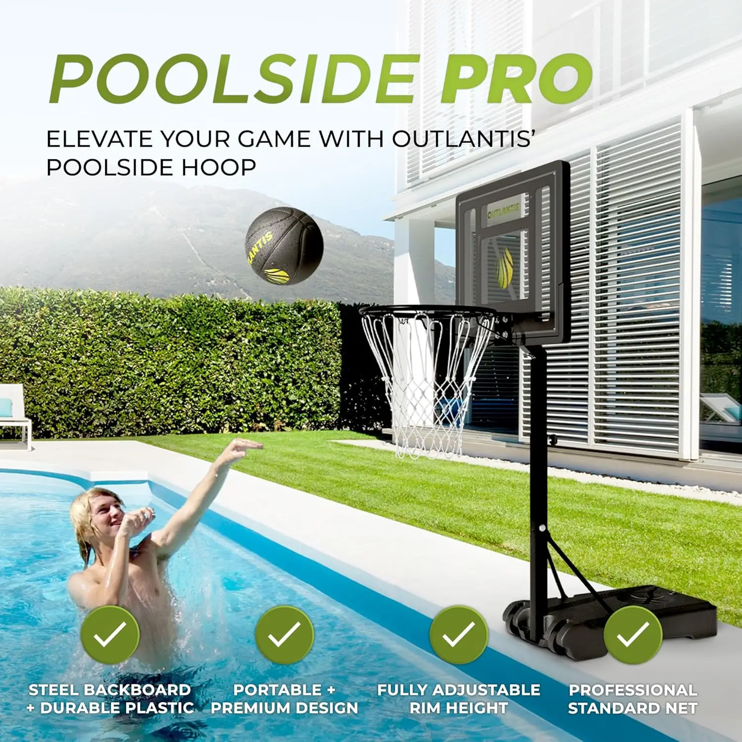 Pool Basketball Hoop Set-Durable Steel Basketball Backboard and Rim with 2 Pool Basketball Balls,Pump & Tools -Pool Hoo