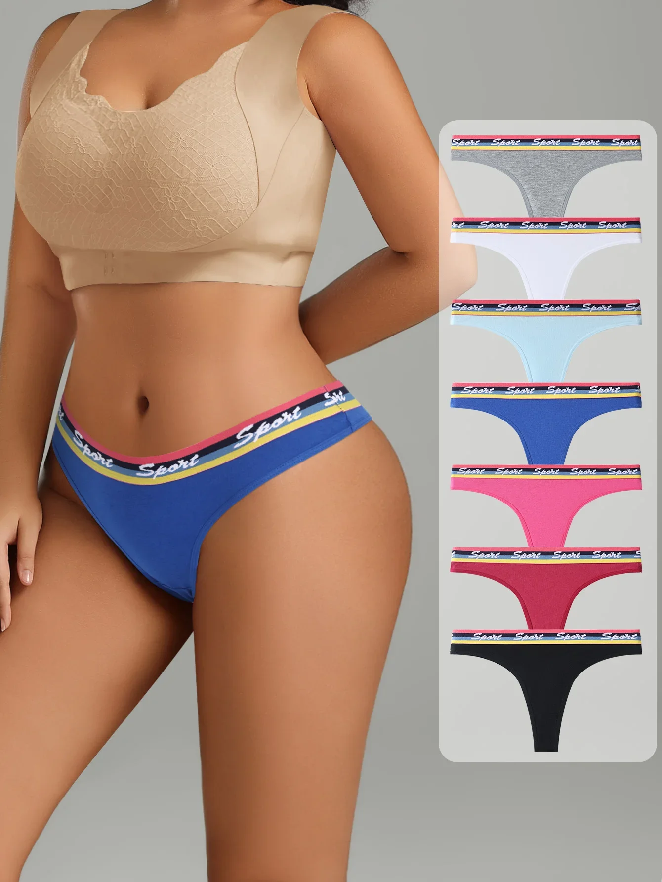 7Pcs Women Thongs Panties Low Waist Underwear Sport Girls Briefs Cotton G-String Breathable Sexy Ladies Panty Female Lingerie