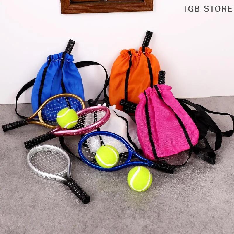 ชุดไม้เทนนิสจิ๋ว 4 ชิ้น/ชุด อุปกรณ์กีฬา ของเล่นกลางแจ้ง ฉากกีฬาผ้าขนาดเล็ก ของตกแต่งบ้านตุ๊กตา อุปกรณ์เสริมโมเดล