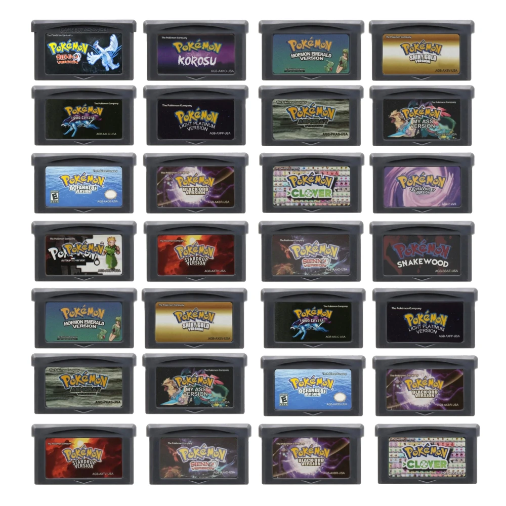 GBA Pokemon Game Cartridge 32-Bit Video Game Console Card AshGray Liquid Crystal Light Platinum Moemon Emerald USA Version