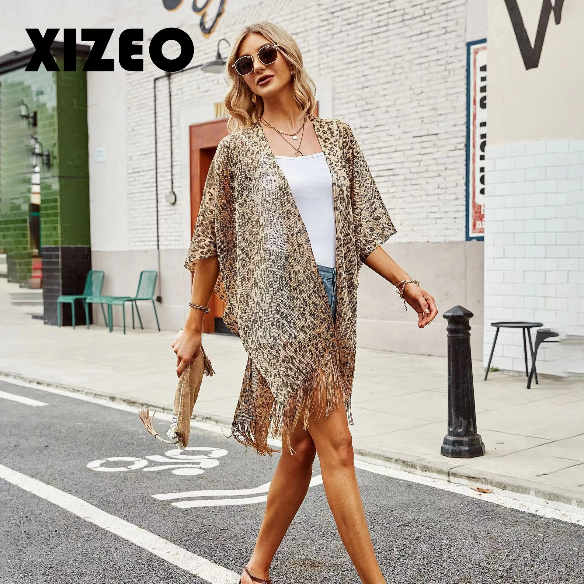 XIZEO 2023 Sexy Fringe Tassel Mesh Sheer Shiny Knitted Tunic Beach Cover Up Cover-ups Beach Dress Beach Wear Beachwear Female