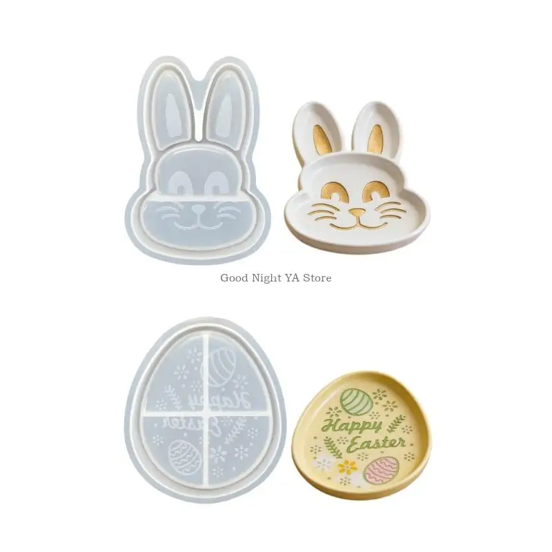 Resin Casting Silicone Mold with Rabbit/Eggs Design Plate Moulds Suitable for Holiday Gift Projects Home Enhancement