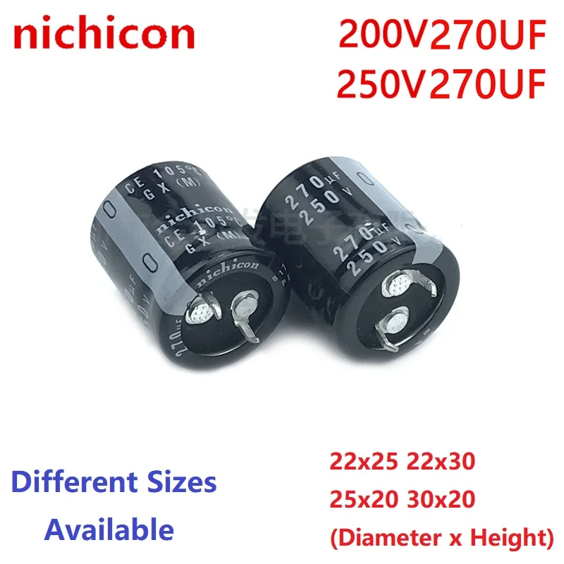 

2Pcs/Lot Nichicon 270uF 200V 270uF 250V 200v270uf 250V270UF 22x25 22x30 25x20 30x20 Snap-in PSU Capacitor