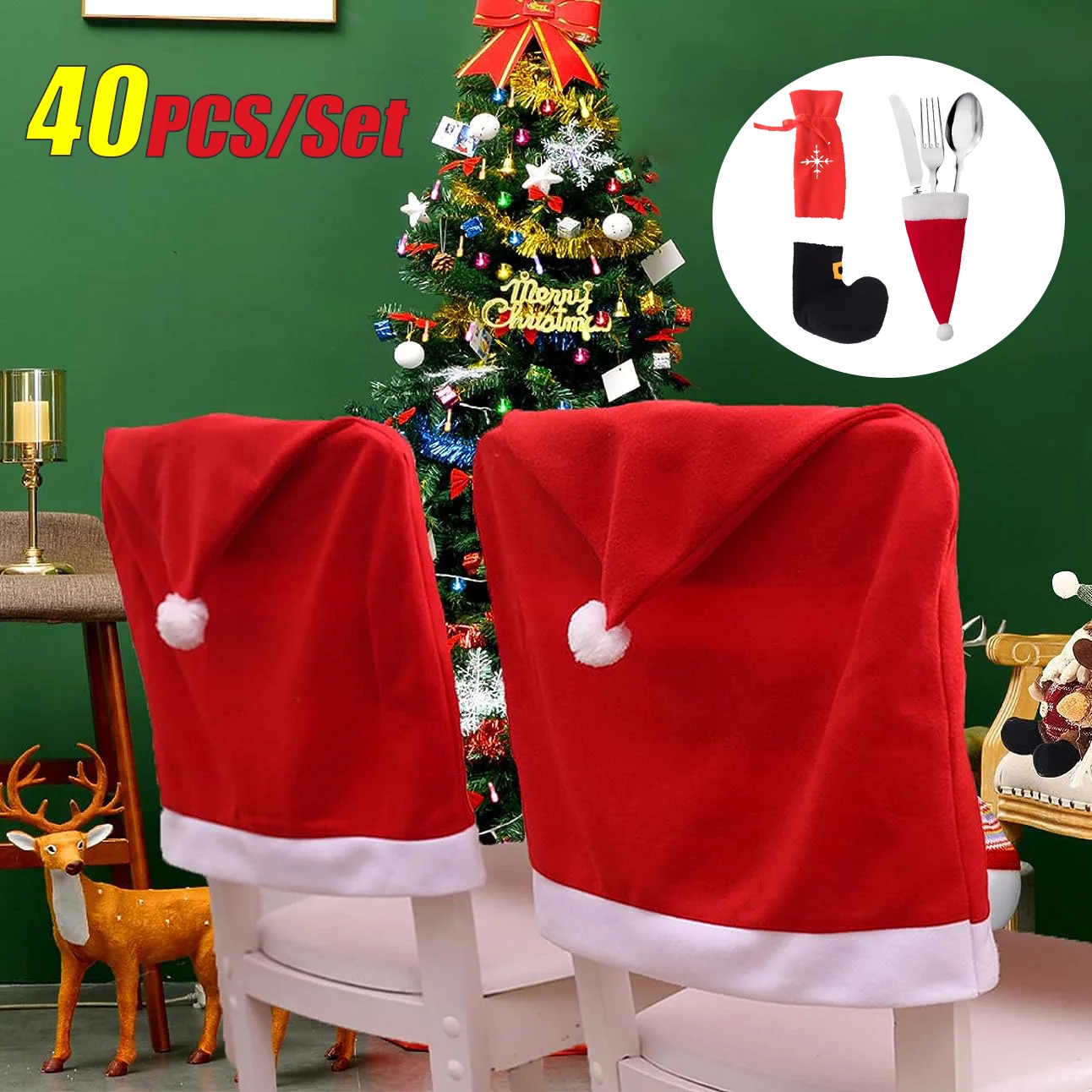 Christmas Chair Leg Covers Chair Dining Set Cover Restaurant Chair Decoration Christmas Hotel Tableware Decoration