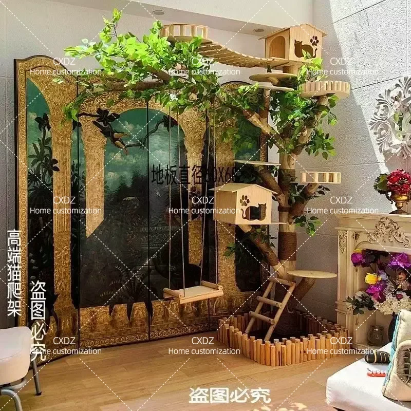 Cat Climbing Frame with Integrated Nest and Scratching Board Durable Wear Resistant Cat Tree House Furniture for Indoor Pets