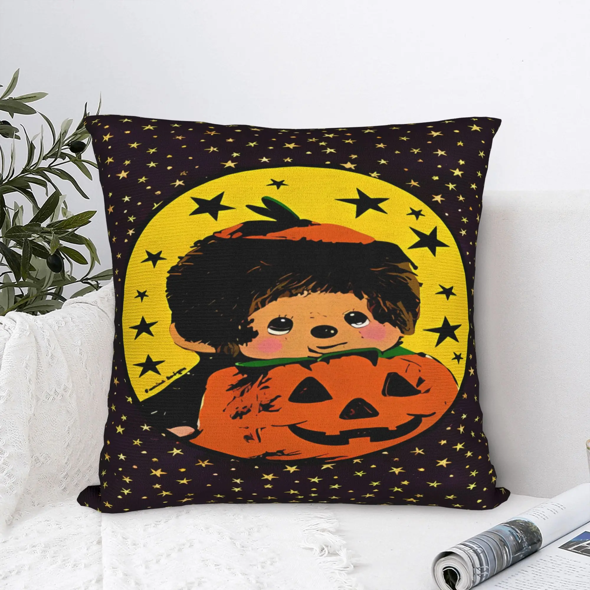 Halloween Monchichis Cartoon Pillow Cover  Fashion Pillow Case For Living Room Chair Soft Cushion Cover Gift