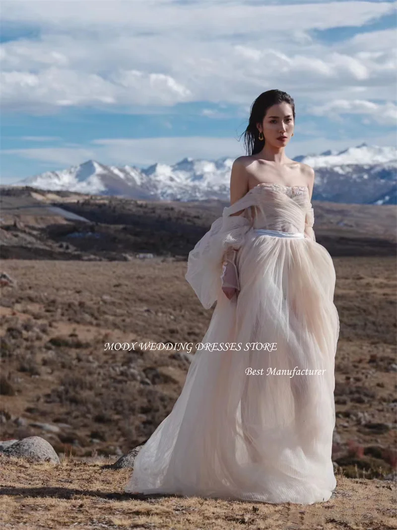 MODX Elegant Puff Long Sleeves Wedding Dresses Sweetheart Soft Tulle Floor-Length Bridal Gowns Boho Robe de mariage Vestidos