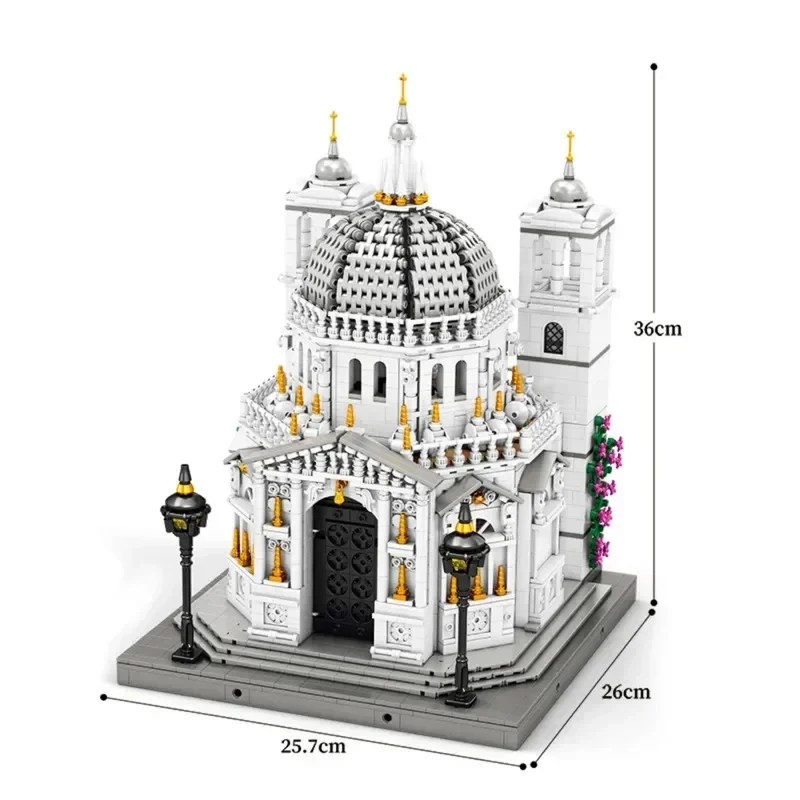 55014 Venice Church Building Blocks Set with Lights, Desktop Ornament, Street Scene Assembly Toy, Birthday and Holiday Gift