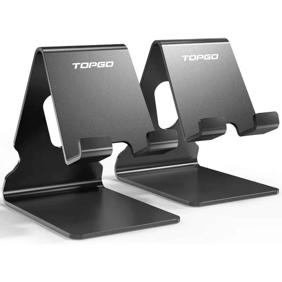 

TOPGO 2 Pack Cell Phone Stand Phone Dock Cradle Holder Aluminum Desktop Cellphone Stand with Cable Collective for Office Desk B