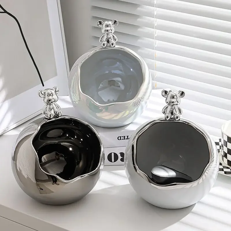 

Фигурки серебряного медведя, копилка для дома для гостиной, спальни, искусственное украшение для хранения, статуи конфет, контейнеров, животных