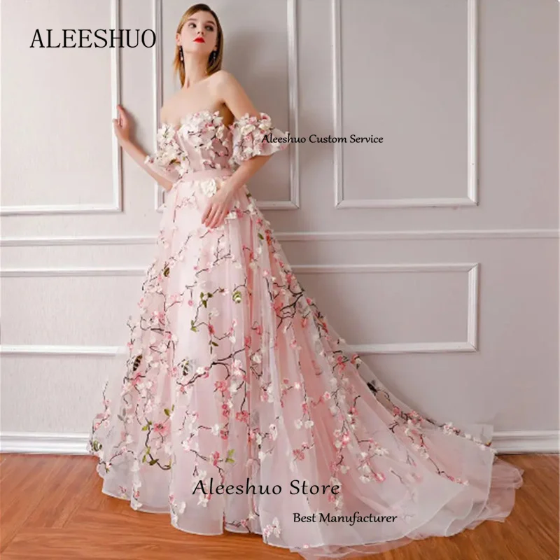 Aleeshuo-vestidos de graduación de línea a sin tirantes, vestido Formal con hombros descubiertos, apliques de princesa, vestido de noche