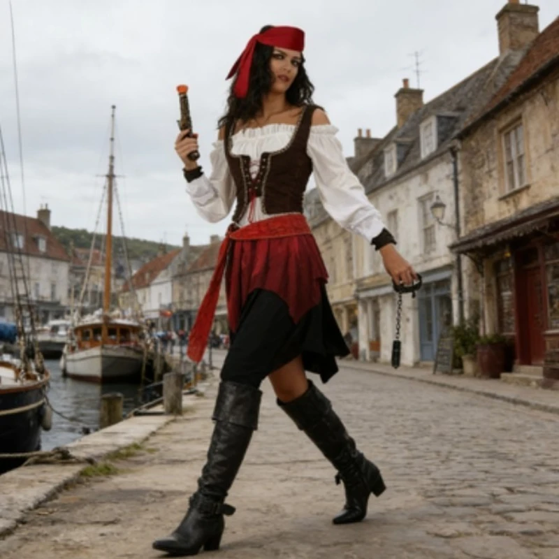 

Classic Caribbean Pirate Cosplay Costume Adult Role Play Dress Up Halloween Carnival Party Stage Wear