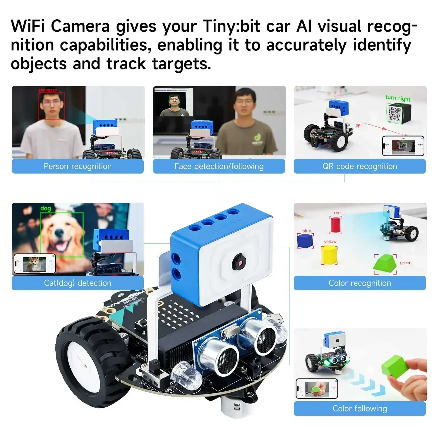 Yahboom Tiny:bit Plus Microbit Roboterauto Met ESP32 WiFi Camera Module Programmeerbaar Speelgoed Kinderen Codering Ondersteuning APP FPV Controle