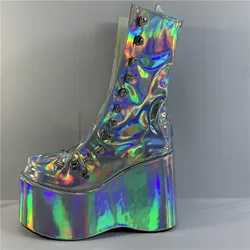 12.5cm fashion wedge heel, stage performance style, street style, sexy custom boots, model stage show ankle boots