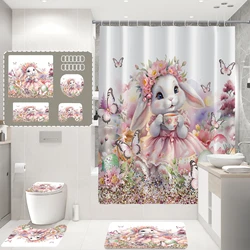 Floral Small Animal Print Shower Curtain Waterproof Design Polyester Home Decoration Bathroom Curtain With Hook