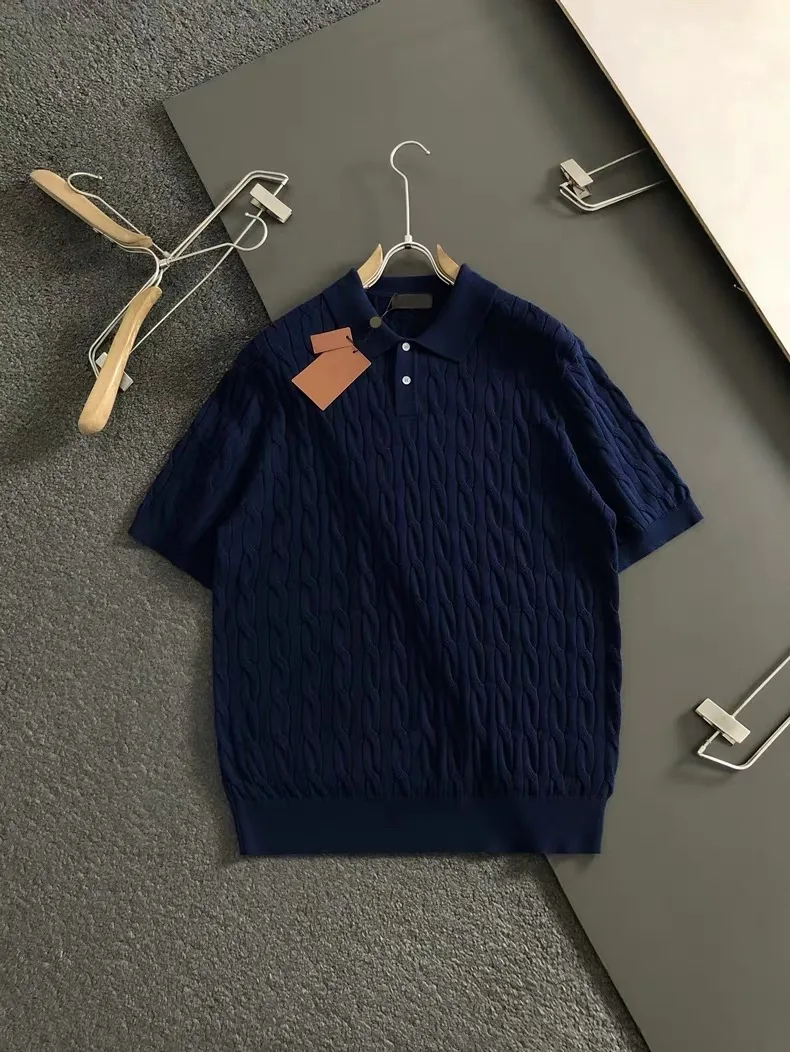 

Итальянский мужской вязаный свитер с коротким рукавом, повседневный, однотонный, деловой, универсальный, с отложным воротником, летняя мода