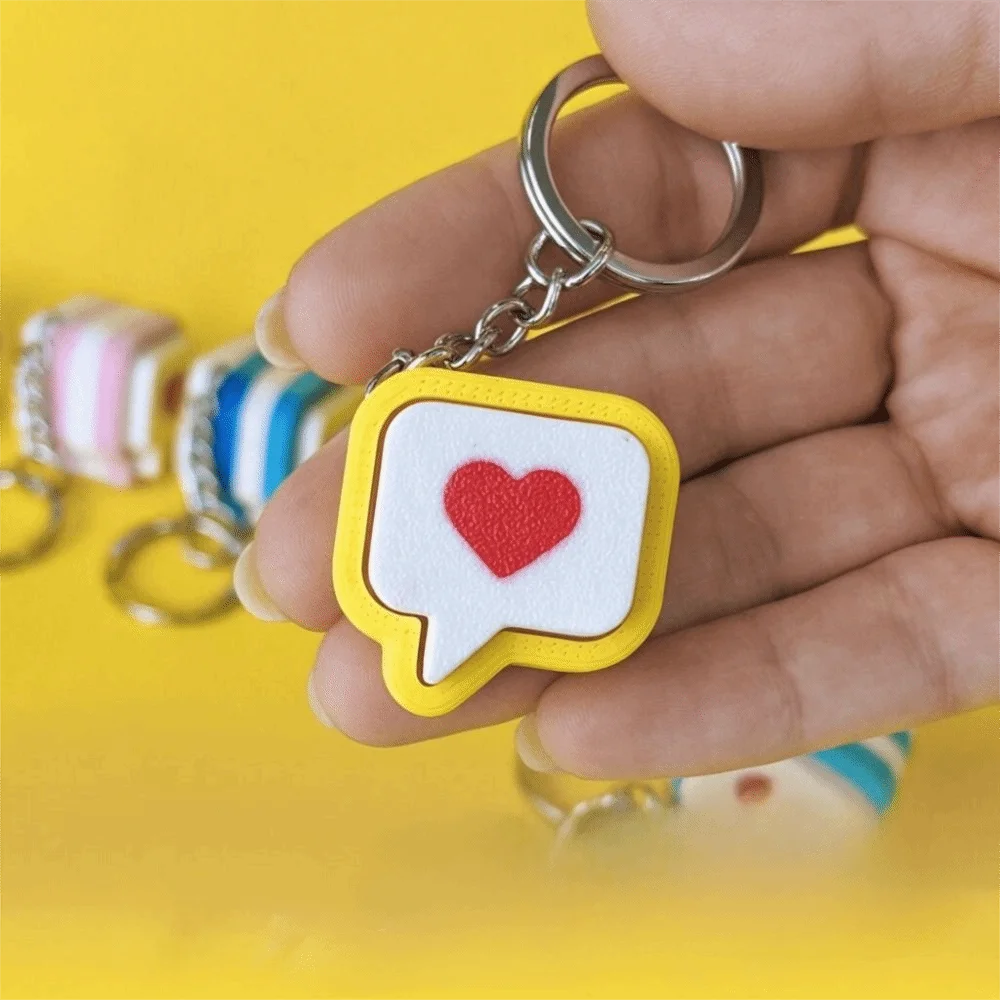 3D Printed Heart Message Fidget Clicker Keychian Stress-Relief Plastic Heart Press Button Bag Charm Yellow Keyboard Bag Pendant