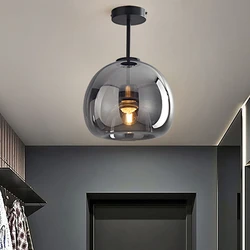 Modern Minimalist Glass Ceiling Lamp Black Gold Dining Room Corridor Lustre Creative Living Room E27 LED Nordic Ceiling Light