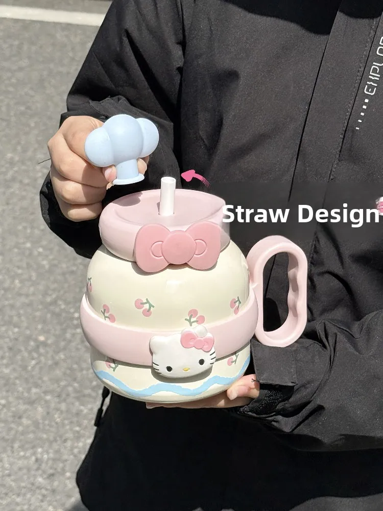 

Kit Adorable St Thermos Large Capaci for School Girls Beautiful Value Water Bottle Cerc Material with Handle An...