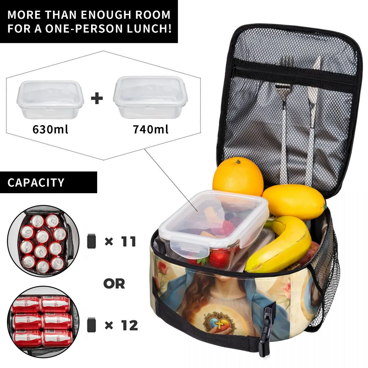 Immaculate Heart Of Mary Catholic Insulated Lunch Bags Jesus Christ Saint Storage Food Box Thermal Cooler Lunch Boxes For Travel