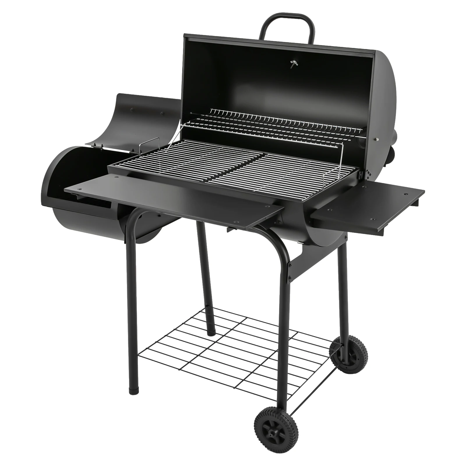 Großer schwarzer Holzkohlegrill mit Seitentischen, 4-6 Personen Outdoor-Grill mit Thermometer & Rädern, robuster tragbarer Holzkohlegrill für Garten, Camping und Picknick (Schwarz) – Detail 6