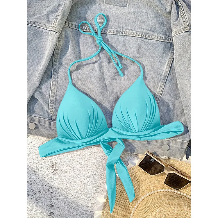 XS - XL ใหม่เซ็กซี่ Push Up Bra ถ้วย Halter บิกินี่ Top ชุดว่ายน้ําหญิงผู้หญิงชุดว่ายน้ํา Bather ชุดว่ายน้ําว่ายน้ํา Solid Beach Top