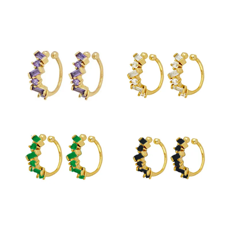 CCFJOYAS 1 paio di semplici orecchini a Clip in argento Sterling 925 con zirconi per le donne orecchini a Clip color oro bianco/viola/nero/verde