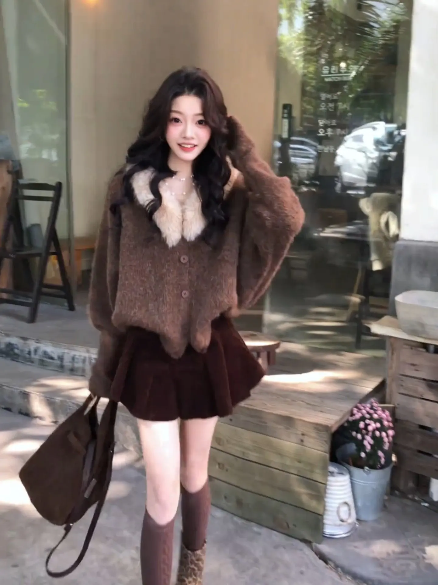 

Winter Faion plus Size Women's Knitted Sweater Coat Set with Fur Collar ort Skirt Pants Retro Sle Warm And Comfortable