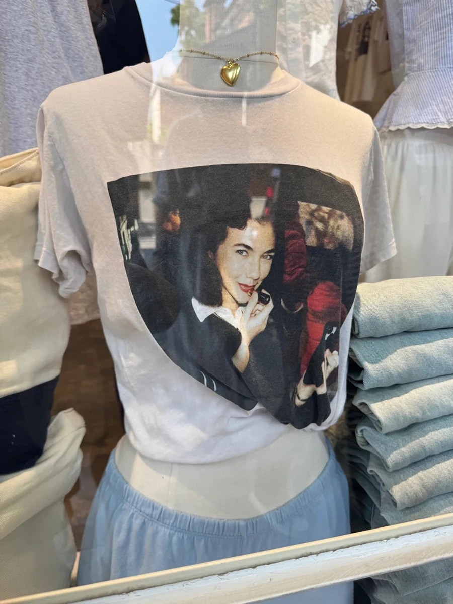 صورة طباعة تي شيرت غير رسمي للنساء الجولة الرقبة قصيرة الأكمام فضفاضة المحملة القمم الصيف Y2k الشارع الشهير خمر تي شيرتات قطن جديد