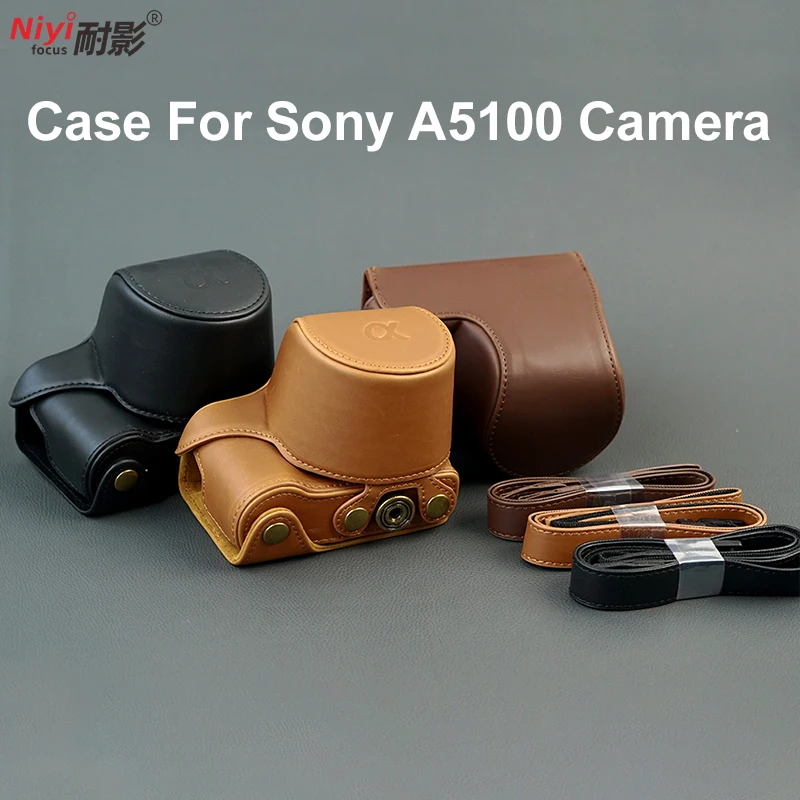Camera Bag PU Leather Case For Sony alpha A5000 A5100 Protective Cover With Shoulder Strap Camera Body Case Bag Cover 1/4 Screw