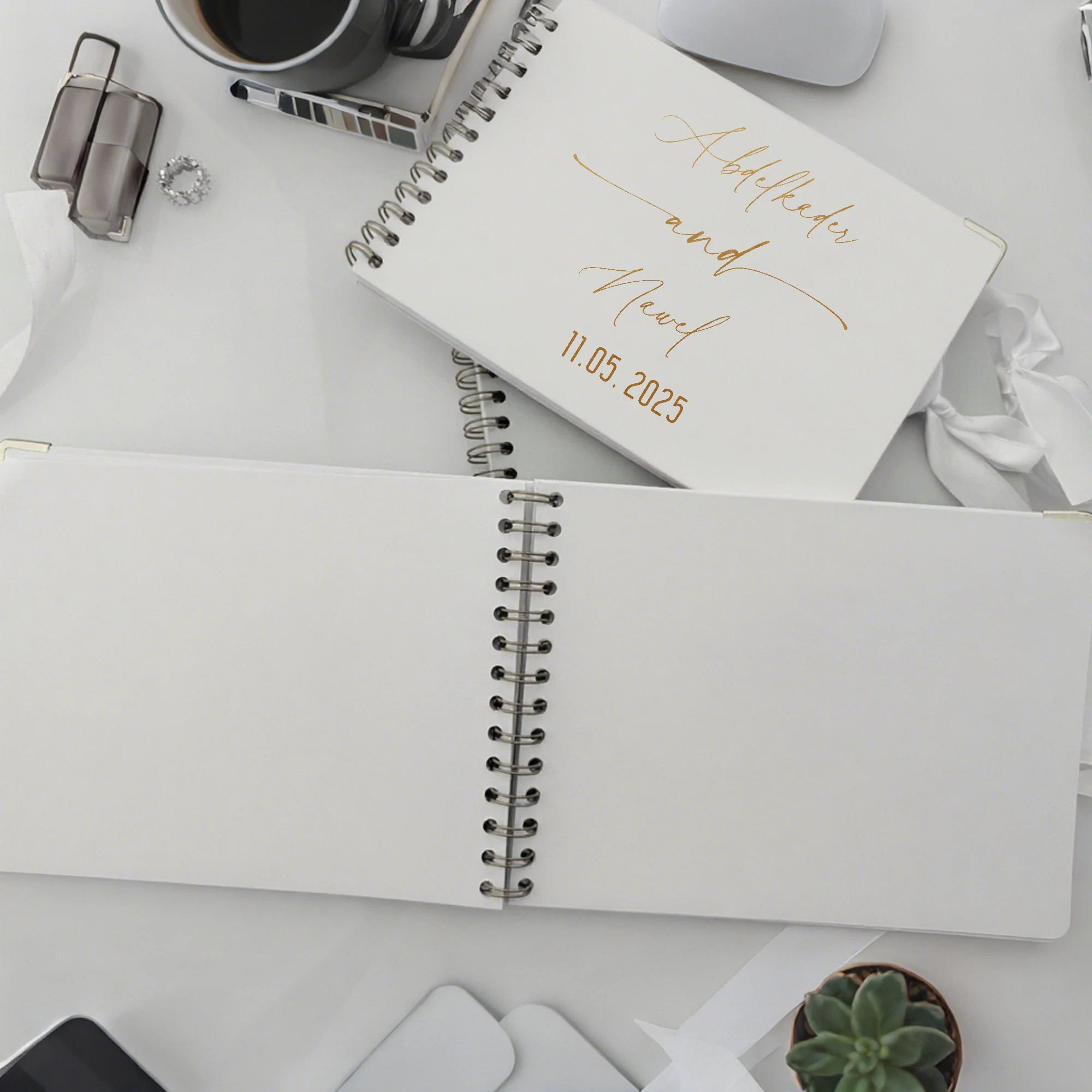 كتاب ضيوف مخصص لحفلات الزفاف باللون الأبيض/الوردي/الأخضر دفتر زوار مخصص للاستقبال مع شريط، كتاب توقيع الخطوبة المخصص #3